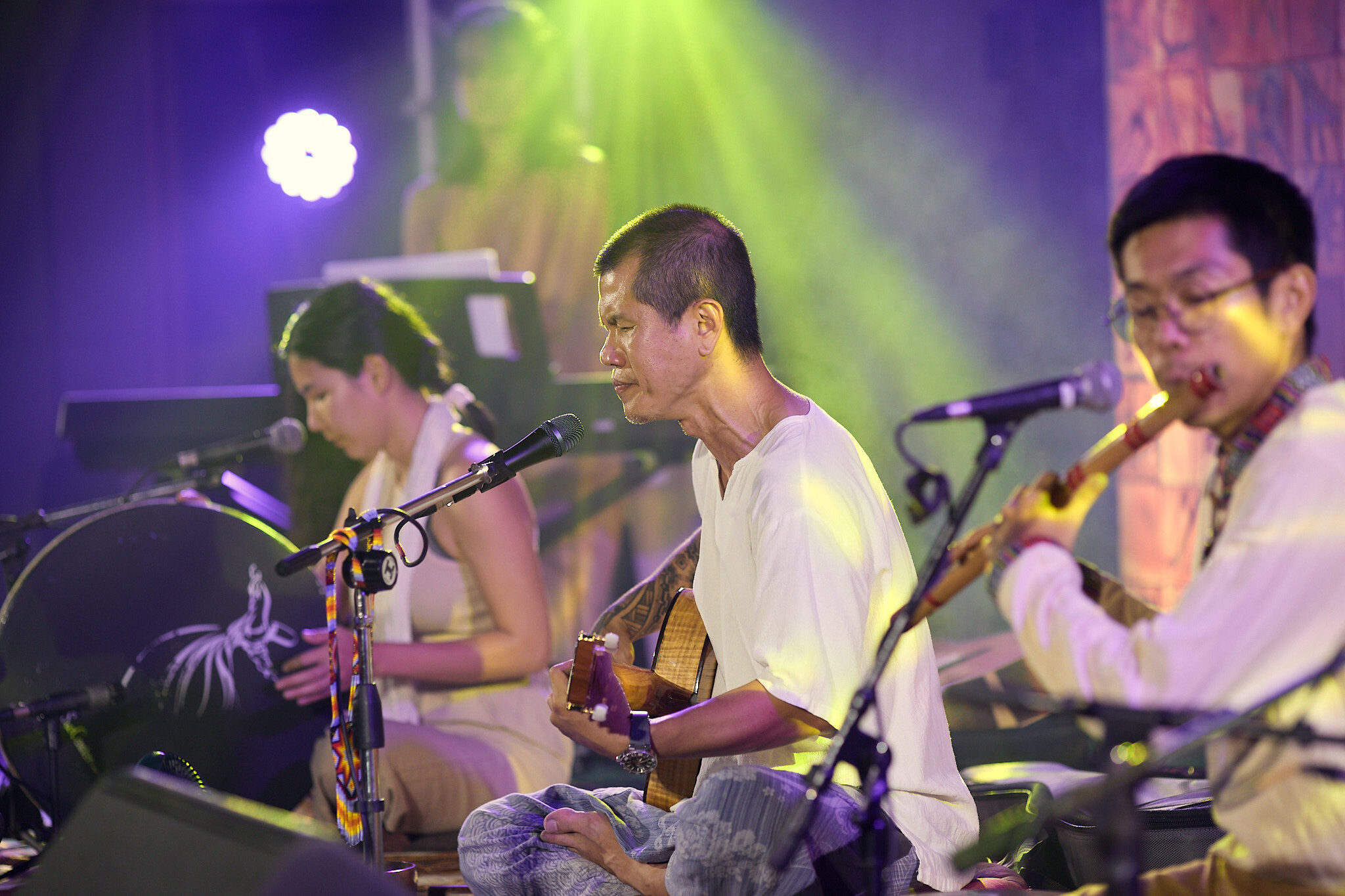 Ceremony musicians under stage lights